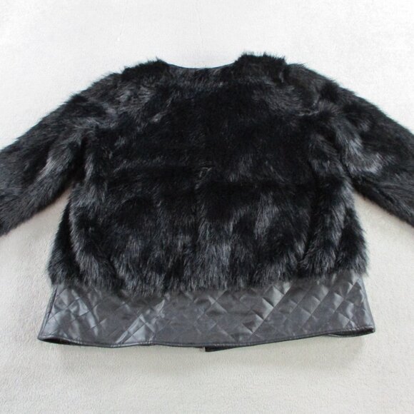 Dennis by Dennis Basso Coat Womens XL Black Faux Fur Button Front Quilted Trim - Picture 2 of 8